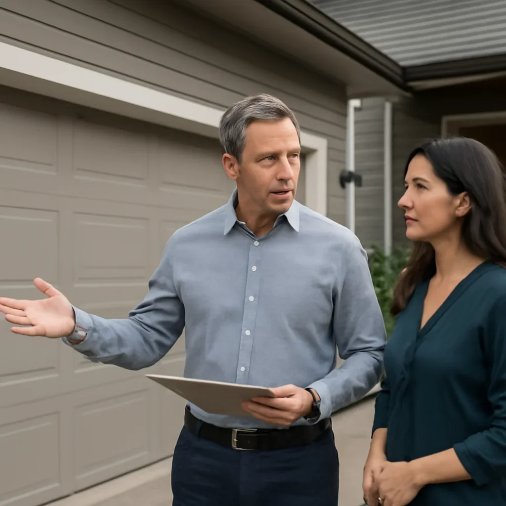 Homeowner or property manager discussing the next step for Fleetwood Park garage door services in Surrey
