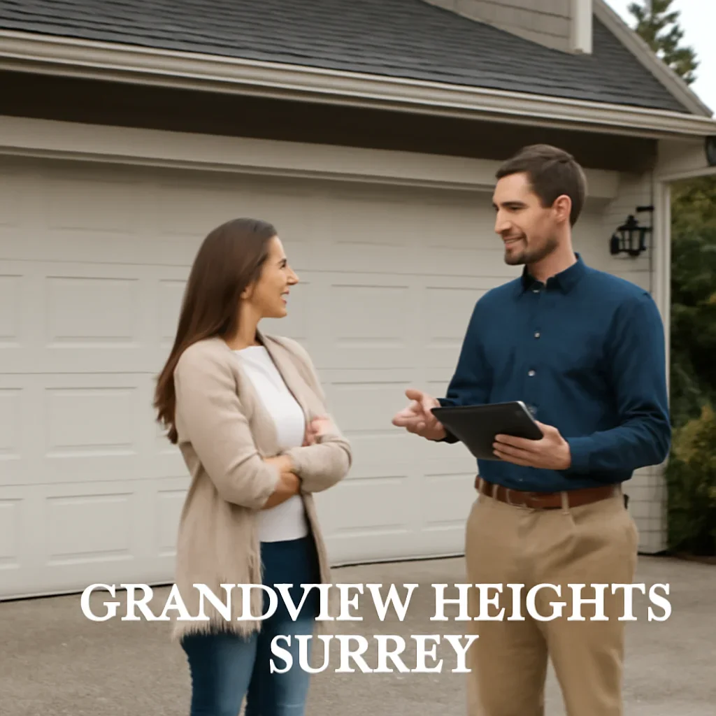 Homeowner or property manager discussing the next step for Grandview Heights garage door services in Surrey