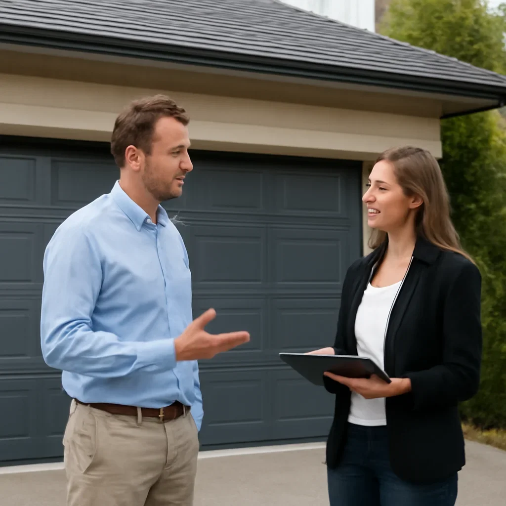 Homeowner or property manager discussing Ocean Park garage door service in Surrey