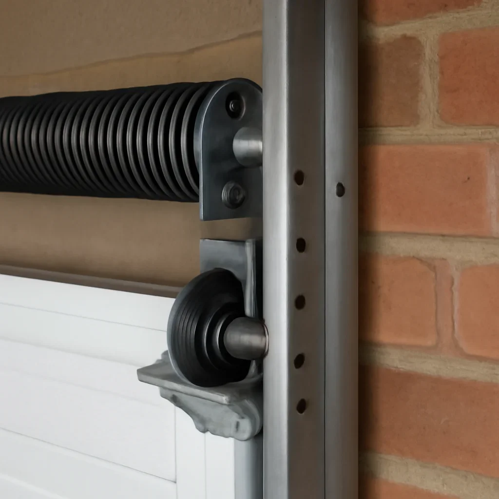 Close view of garage door components for Queen Mary Park garage door services