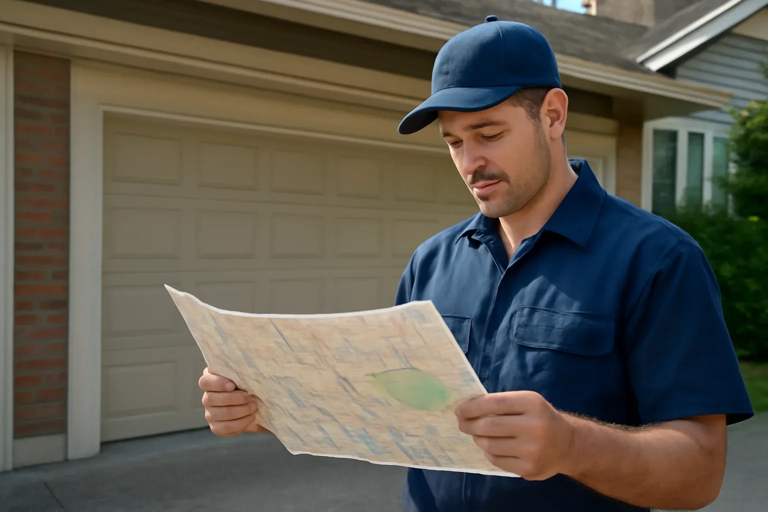 Garage door technician reviewing Queen Mary Park garage door services at a Surrey property