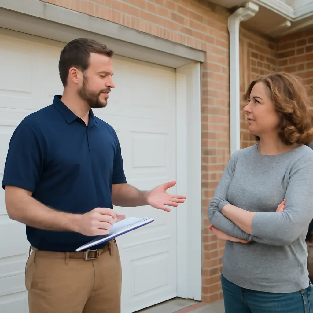 Surrey homeowner reviewing garage door repair and replacement value