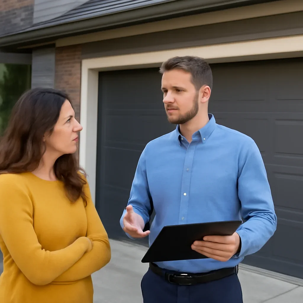 Property owner discussing garage door repair in Royal Heights Surrey