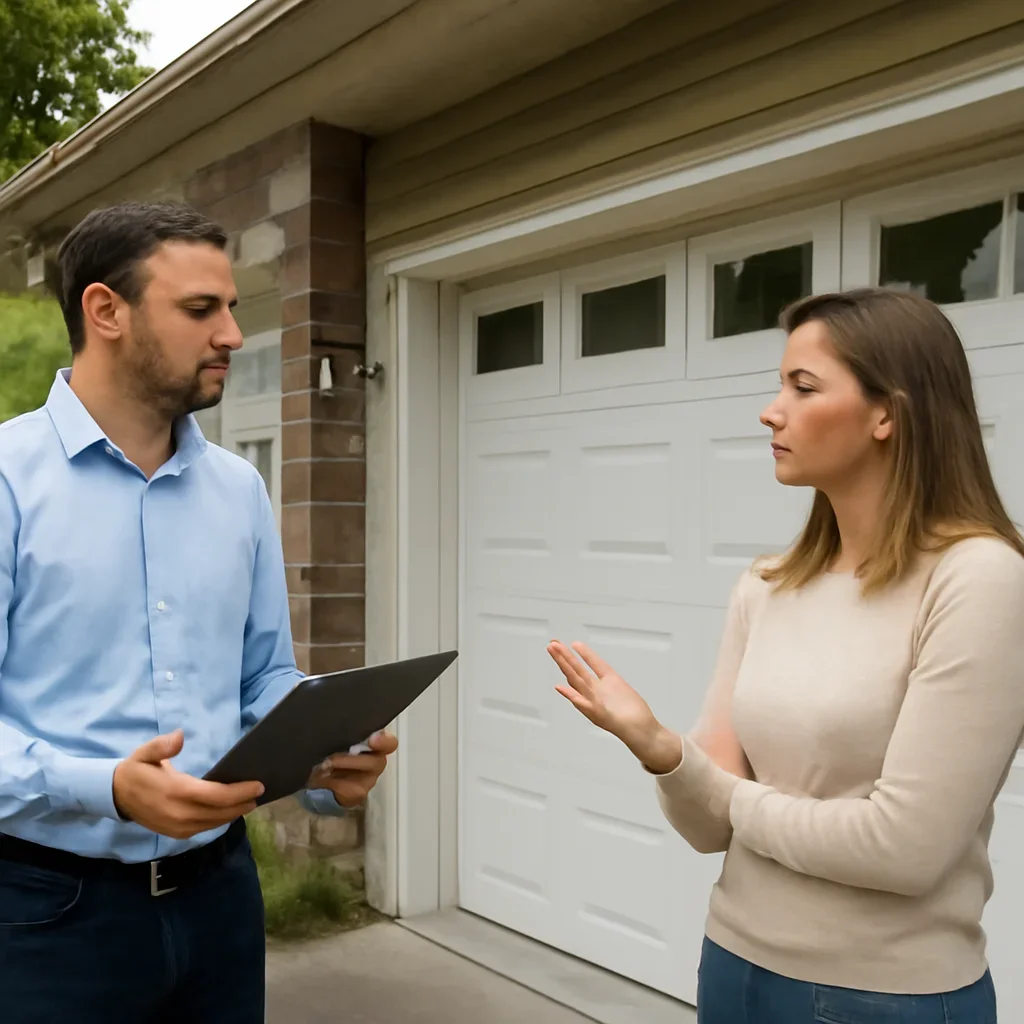 Semiahmoo property owner discussing a garage door safety and repair concern