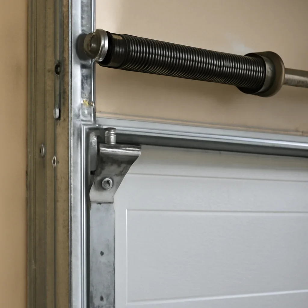 Close view of garage door parts being checked during a Surrey service assessment